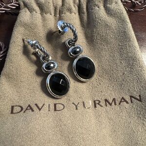 David Yurman Silver and Black Onyx Drop Earrings